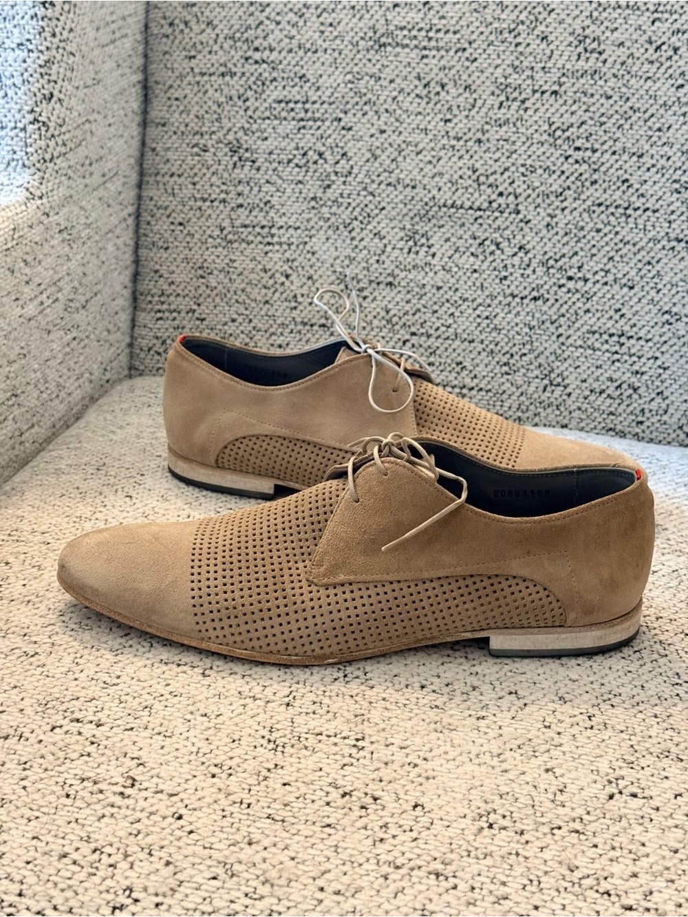 Hugo Boss Men's Perforated Suede Derby in Beige Size 43